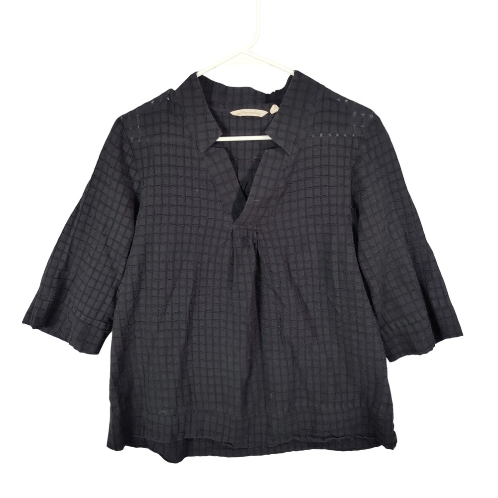 Soft Surroundings Black Breathable Grid 3/4 Sleeve Overlay Shirt Top Women Large